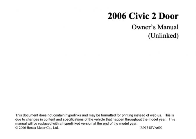 2006 Honda Civic Sedan Owner's Manual