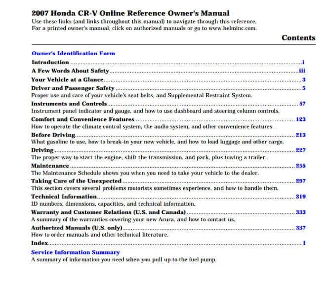 2007 Honda CR-V owner's manual