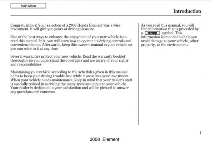 2008 Honda Element Owner's Manual
