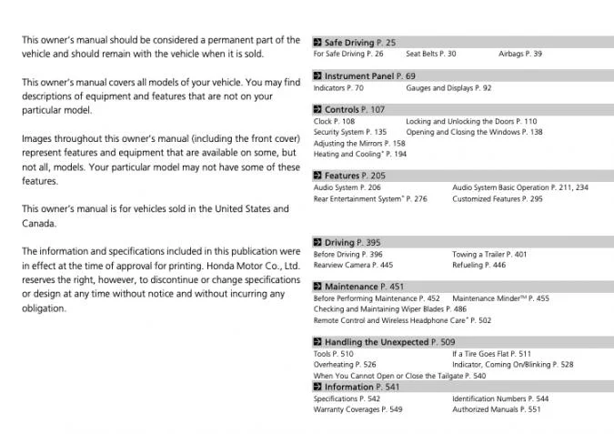 2015 Honda Odyssey Owner's Manual